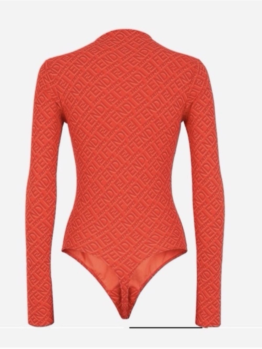 Fendi x Skims Crew Neck Long Sleeve Bodysuit in Red